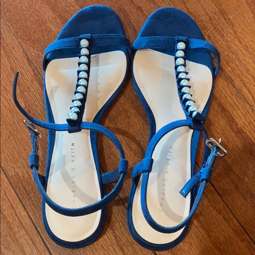 Charles & Keith velvet sandals with pearls